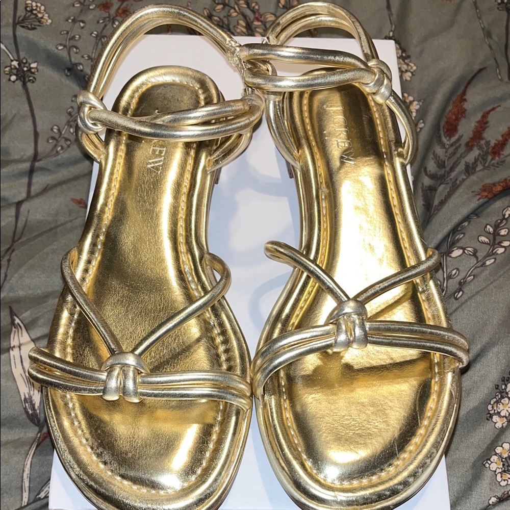J Crew-Metallic Gold Women's Strappy Sandals - Elegant Summer Style
